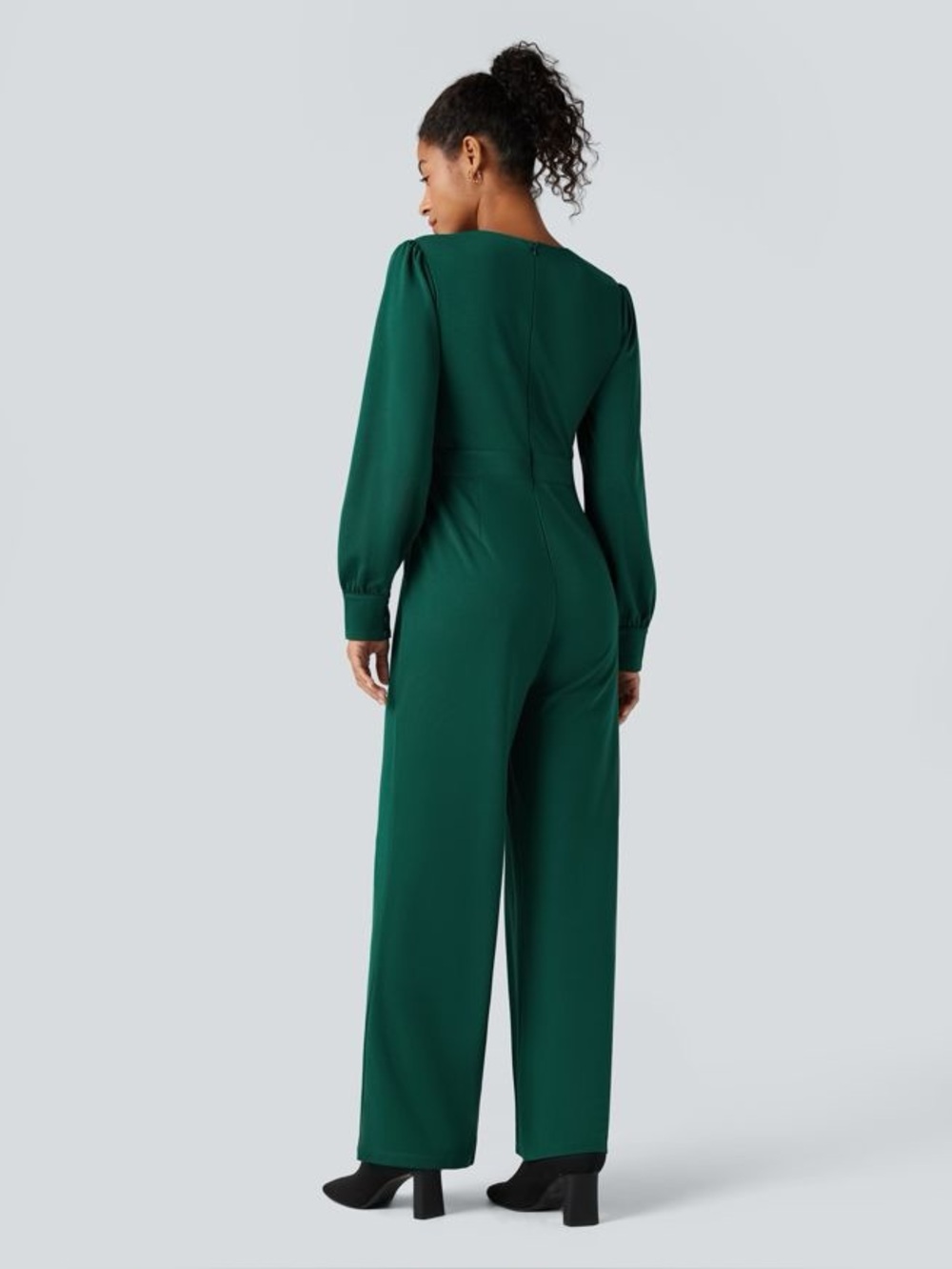 Halara V-Neck Puff Sleeve Work Jumpsuit Pockets NWT Medium - Picture 2 of 9
